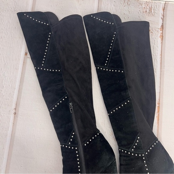 VINCE CAMUTO Carlene Black Embellished Leather Suede Over The Knee Boots 6 1/2M - Picture 8 of 17